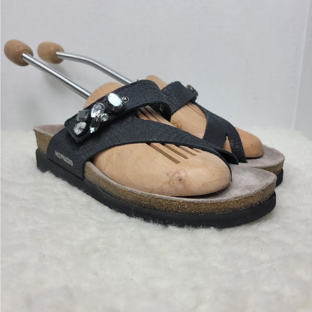 Mephisto Helen Women's Shoes  Size 6.5 Black Rhinestone Leather Slide On Sandal